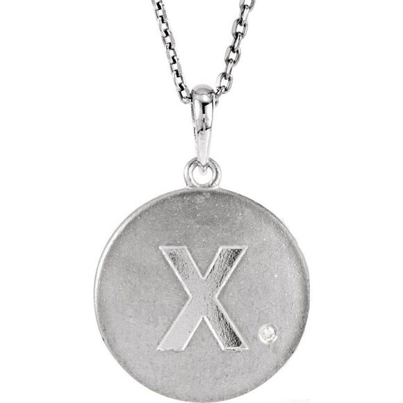 The Emma Sterling Silver Diamond Block Initial X Disc Necklace 18 In.